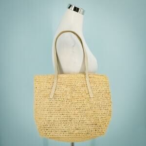 Flora Bella Karibo Natural Raffia Straw Metallic Leather Straps Market Bag Tote